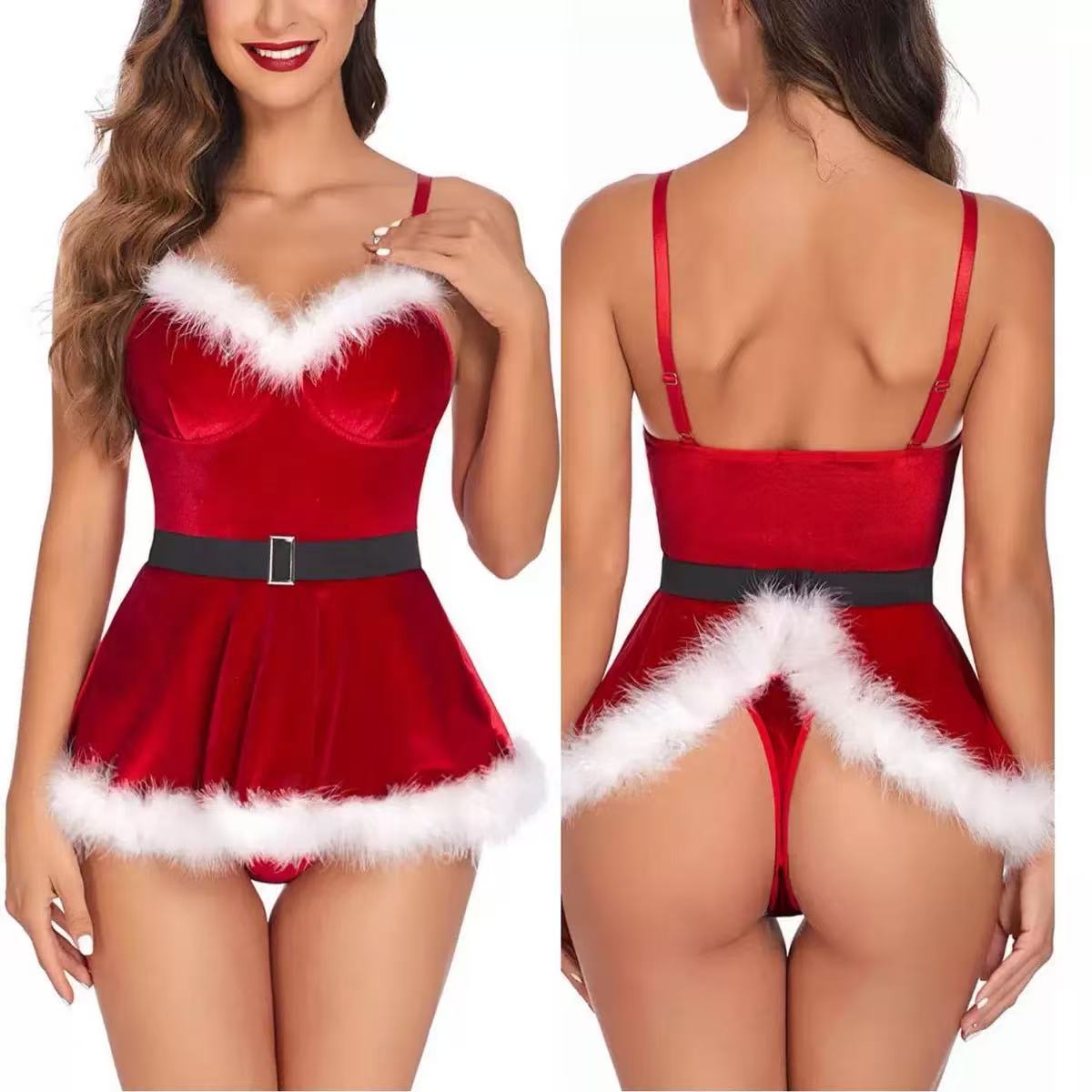 Women's Christmas Lingerie Red Santa Claus Doll Sleepwear Set（Large-3XL）