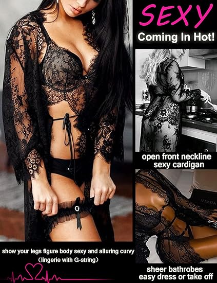 Women's Lace Kimono Robe Doll Style Lingerie Mesh Pajamas
